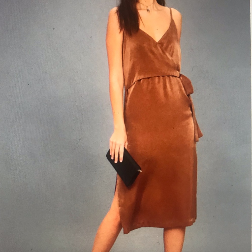 Fall in Love Rusty Brown Satin Midi Wrap Dress XS